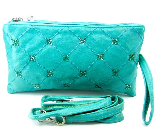 Клатч жіночий на 3 відділення середній з стразами бірюза, фото 1