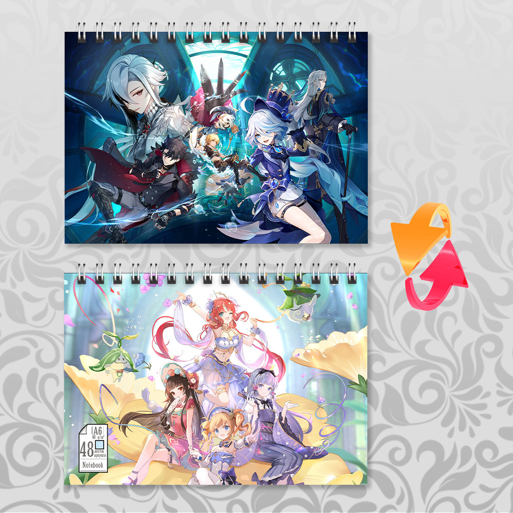 Блокнот А6 Genshin Impact Фонтейн (у клітинку на 48 аркушів), фото 1