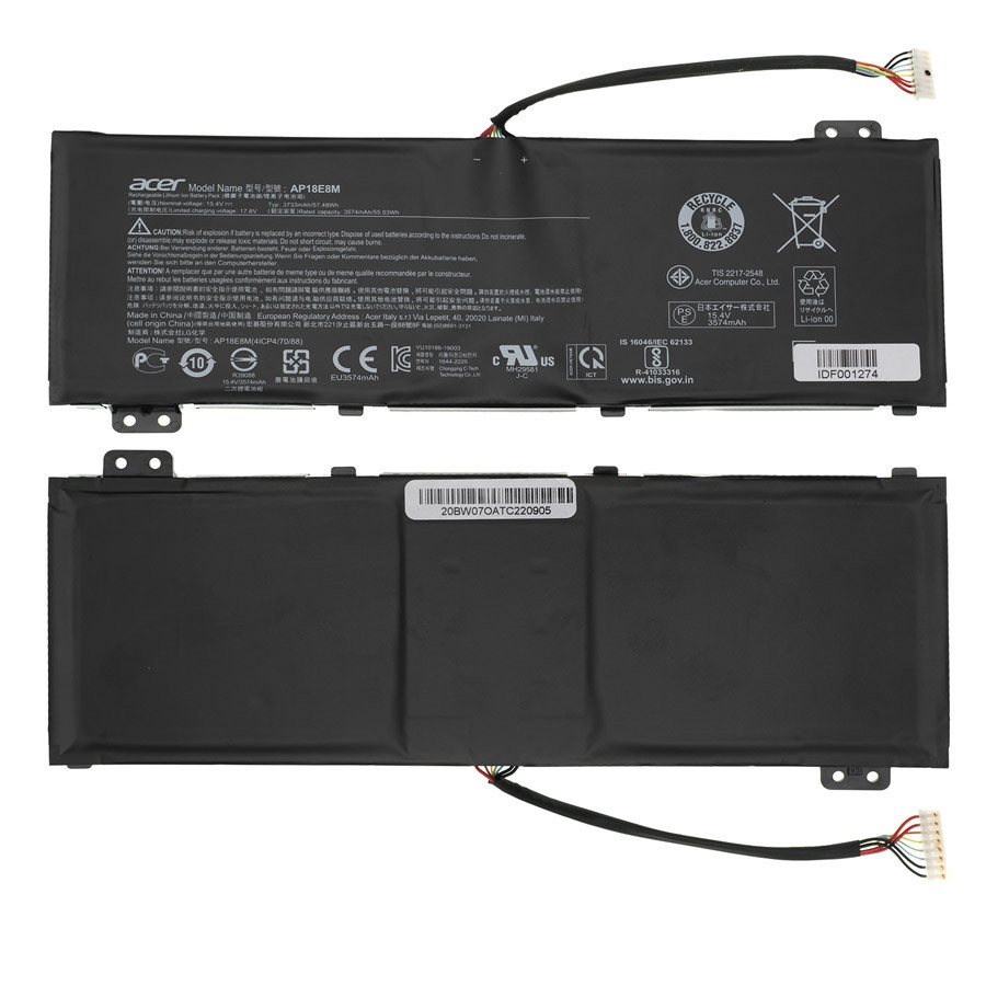 Оригінальна батарея для ноутбука ACER AP18E8M (Aspire Nitro 5: AN515-43, AN515-54, AN515-55 series) 15.4V 3574mAh 55Wh, Black