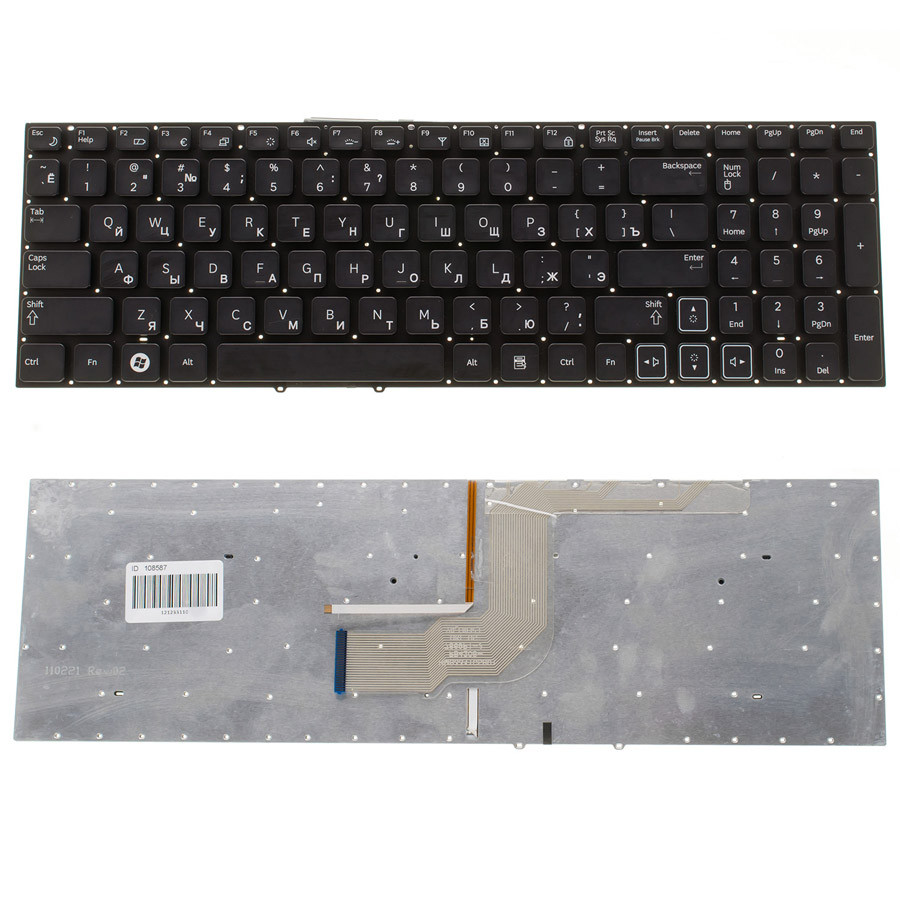 Клавіатура для ноутбука SAMSUNG (RC508, RC510, RC520, RV509, RV511, RV513, RV515, RV518, RV520) rus, black, без рамки,