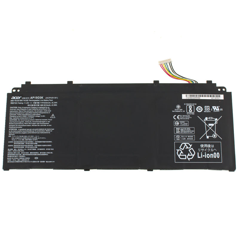 Оригінальна батарея для ноутбука ACER AP15O3K (БЕЗ ВУШОК) (Aspire S5-371, Swift 5 SF514-51) 11.25V 4030mAh 45.3Wh Black
