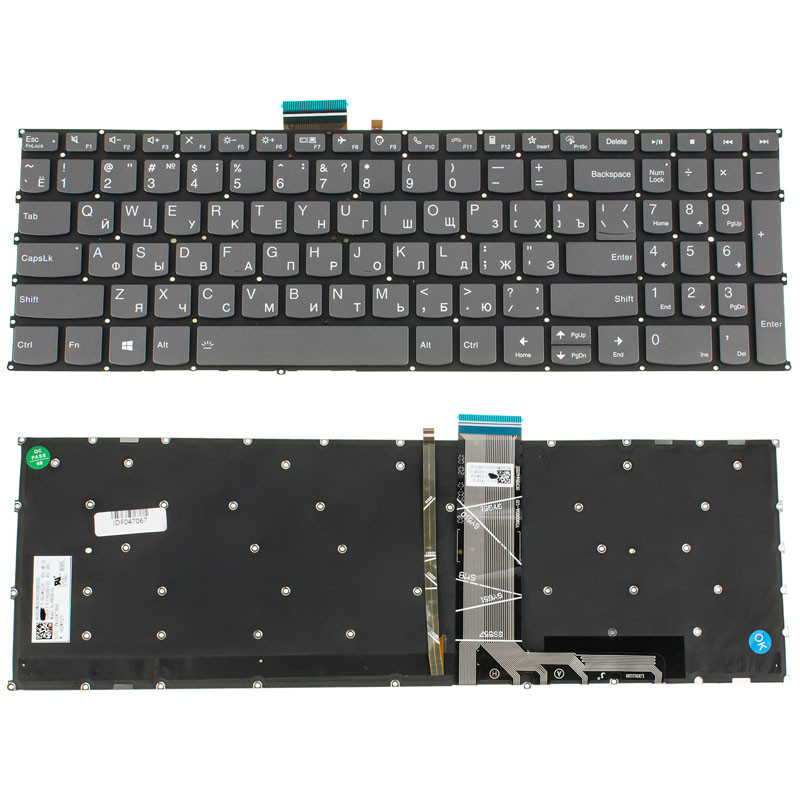 Клавіатура для ноутбука LENOVO (IdeaPad: 5-15) rus, black, без фрейма, підсвічування клавіш