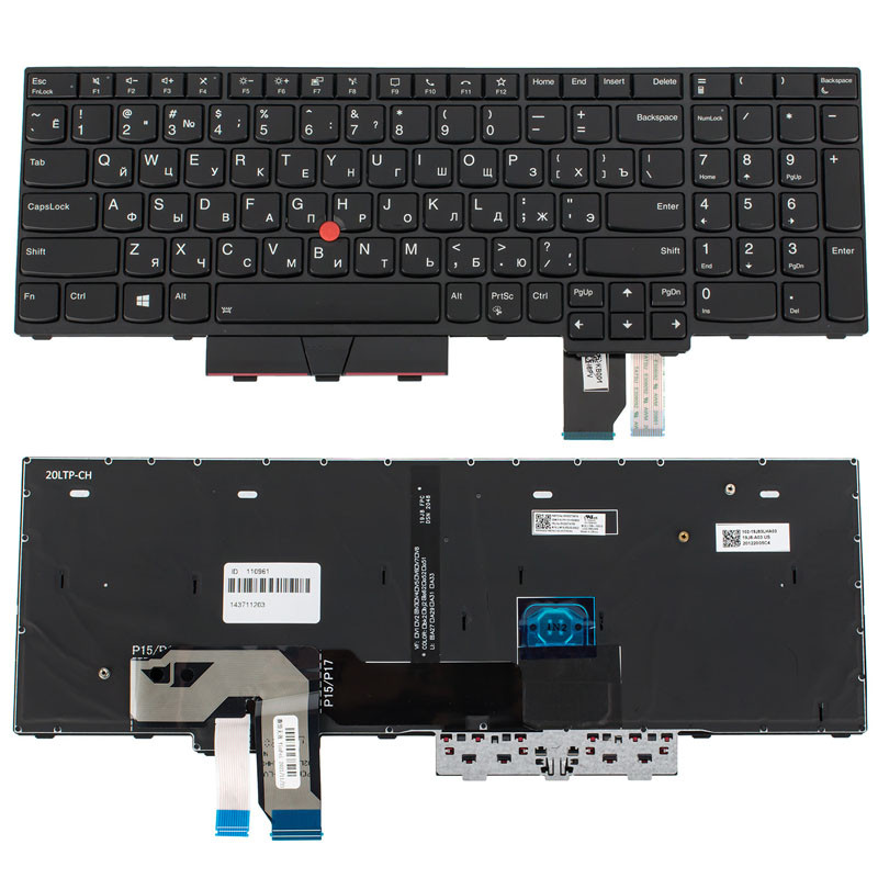 Клавіатура для ноутбука LENOVO (ThinkPad: T15g gen 1, P15 gen 1) rus, black, підсвічування клавіш
