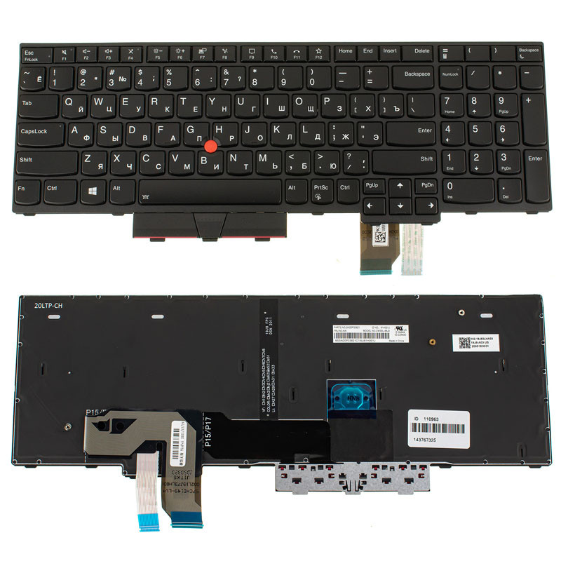 Клавіатура для ноутбука LENOVO (ThinkPad: P17 gen 1) rus, black, підсвічування клавіш