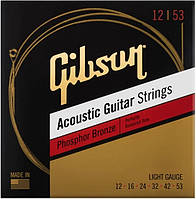 Струны для акустической гитары GIBSON SAG-PB12 PHOSPHOR BRONZE ACOUSTIC GUITAR STRINGS 12-53 LIGHT