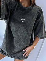 Жіноча футболка вільного крою 242/69/6 сіра ( версайз розмір)