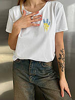 Жіноча футболка вільного крою 5/13/001 +ВИШИВКА ULRAINE (42-46 оверсайз розмір)
