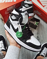 Мужские кроссовки Nike Air Jordan 1 Retro high Black White Найк Джордан Ретро черно-белые кожаные высокие