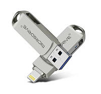 Флешка металева Microdrive 2в1 USB-Lightning для iPhone, iPad, iPod, комп'ютера 32 GB Silver