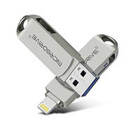 Флешка металлическая Microdrive 2в1 USB-Lightning для Apple iPhone, iPad, iPod, компьютера 32 GB Silver