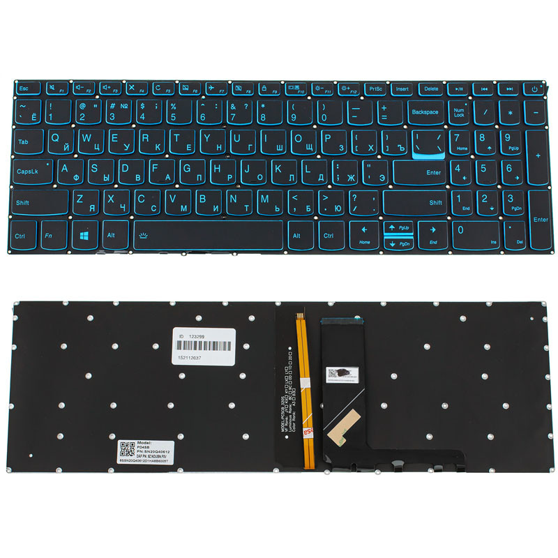 Клавіатура для ноутбука LENOVO (IdeaPad: L340-15 series) rus, onyx black, без фрейму, підсвічування клавіш (DARK BLUE) (ОРИГИНАЛ)