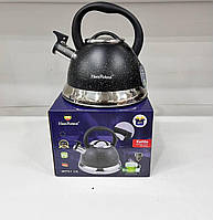 Гранитный чайник со свистком 3.5 л Haus Roland HR 774-1, чайник для газовой и индукционной плиты, черный