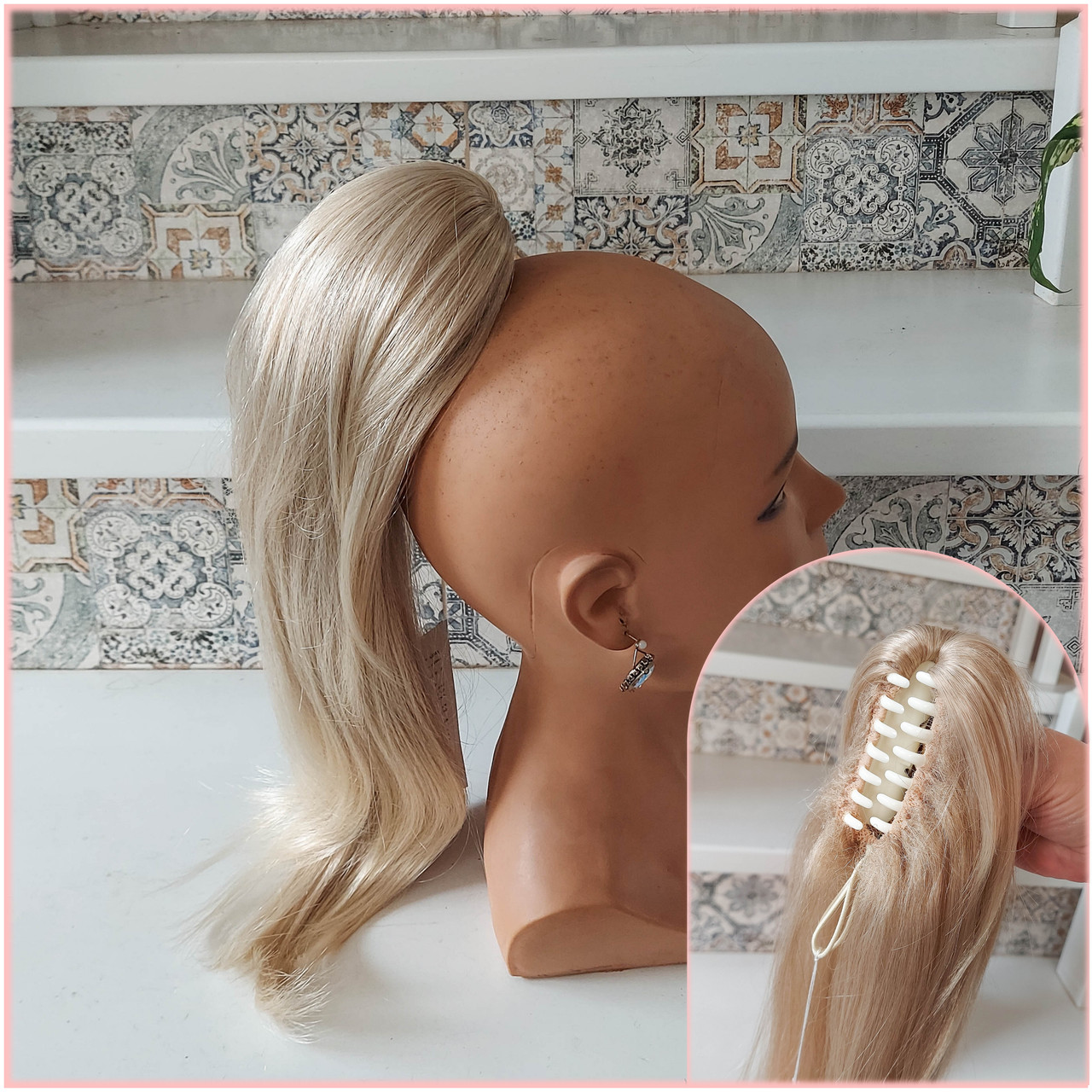 Хвіст прямий каскад на крабе платіновий блонд 6322- 15BT613, фото 1