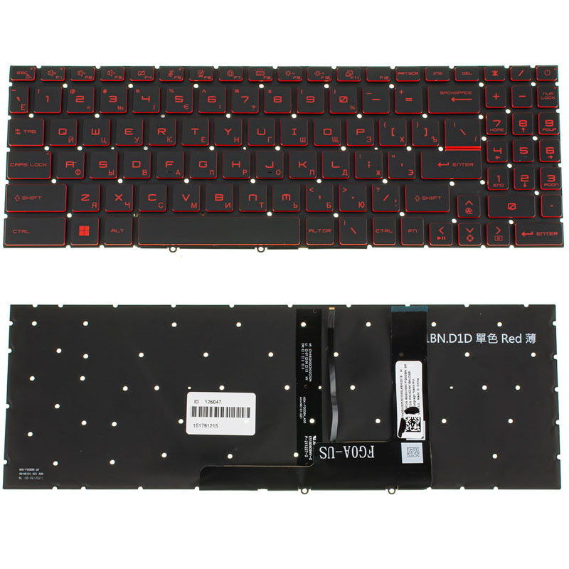 Клавіатура для ноутбука MSI (GF66, GF76) rus, black, без кадру, підсвічування клавіш (RED) (ОРИГІНАЛ)