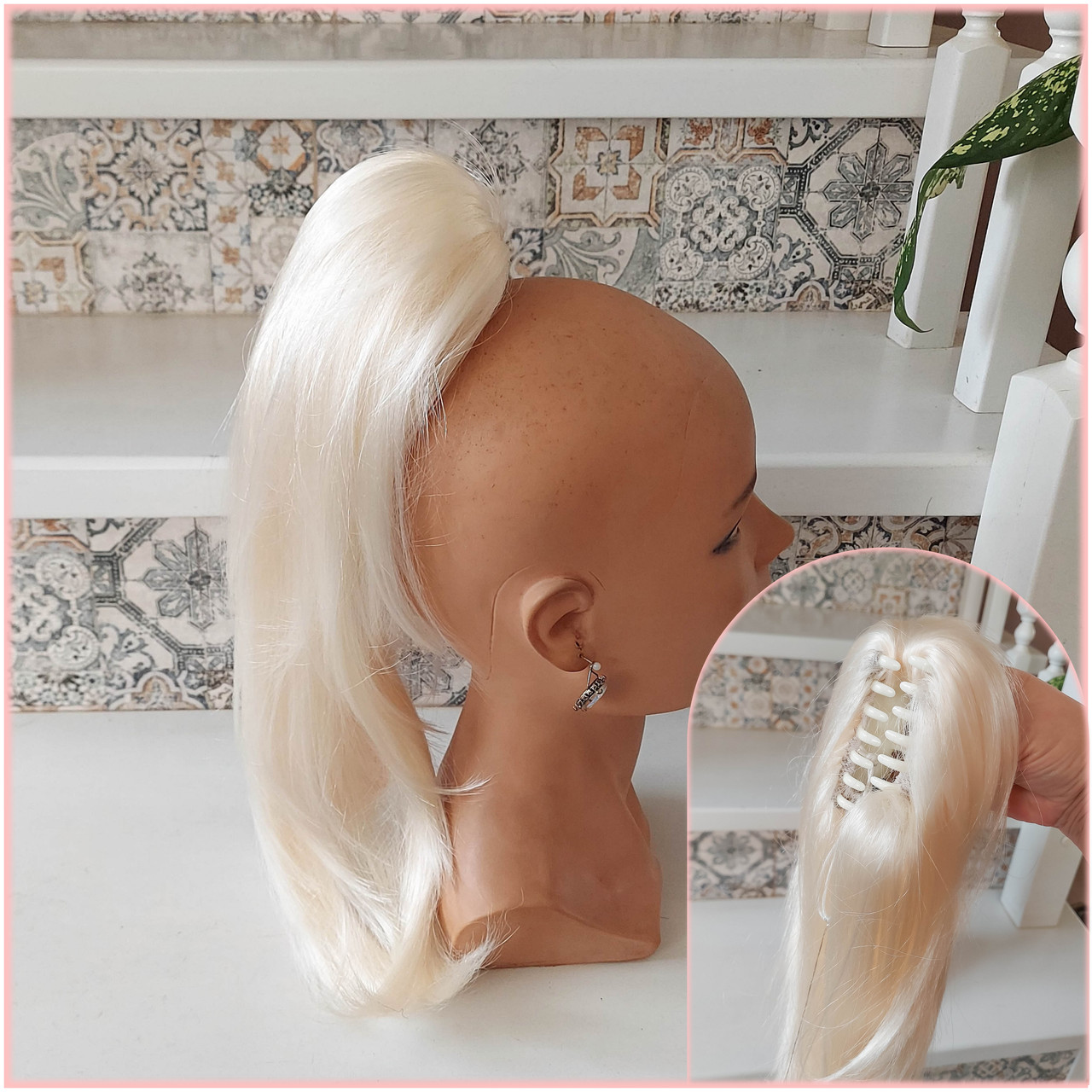 Хвіст прямий каскад на крабе сніжний блонд 6322- 613A, фото 1