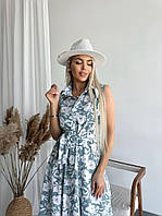 Красива жіноча повсякденна сукня-халат із софту на гудзиках довжини міді в квітковий принт