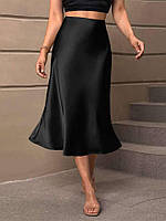 Черная женская базовая шелковая юбка-колокол длины миди с резинкой на талии