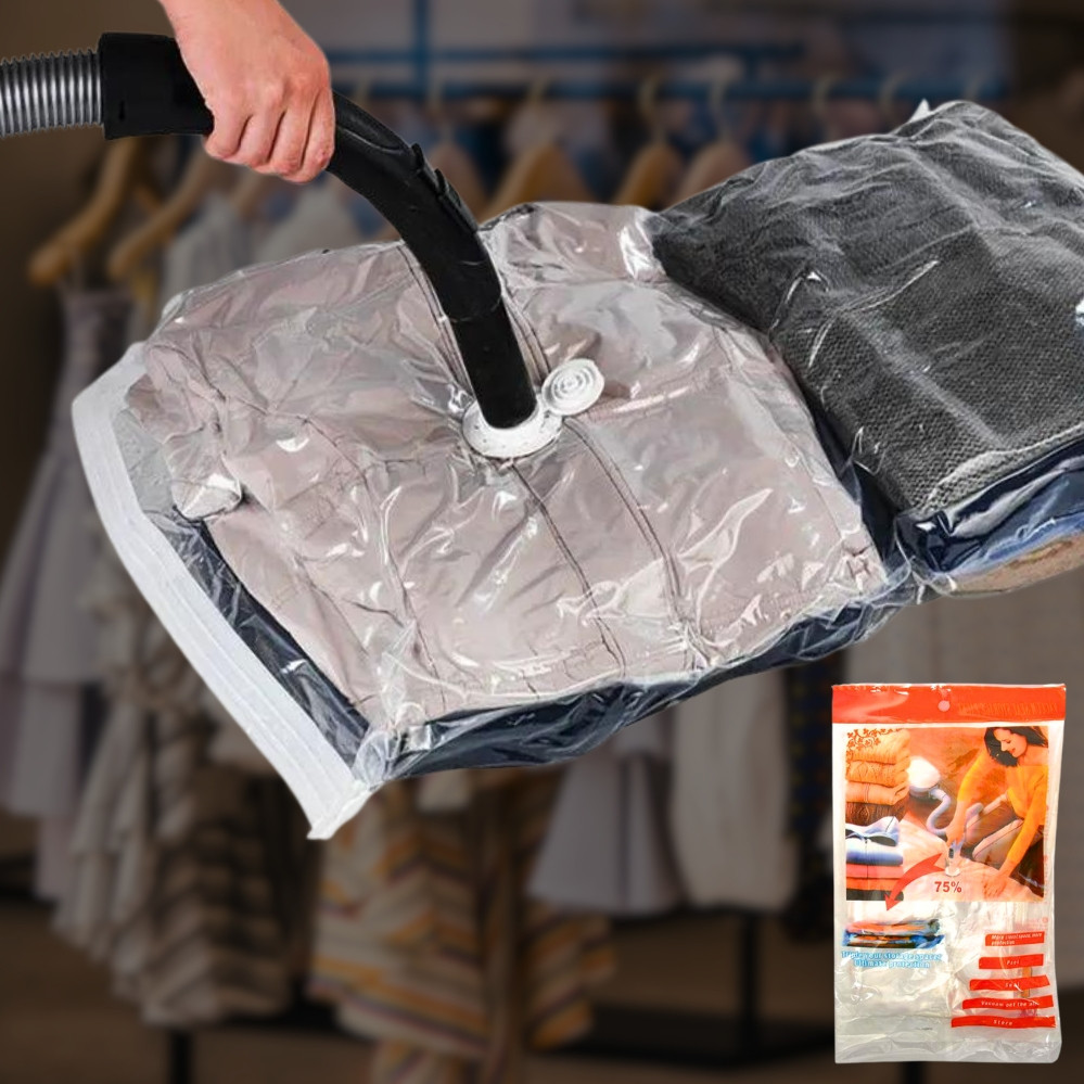 Вакуумний пакет для зберігання речей 68х98 см Чохол для пакування одягу з клапаном, фото 1