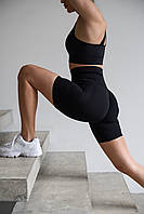 Спортивні жіночі шорти Hot з подвійним пуш-ап ефектом та гарною утяжкою для фітнесу, танців, йоги - чорні