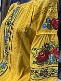 Вишита сорочка жіноча машинна роботи з жовтого витончиного  полотна розмір L, фото 3