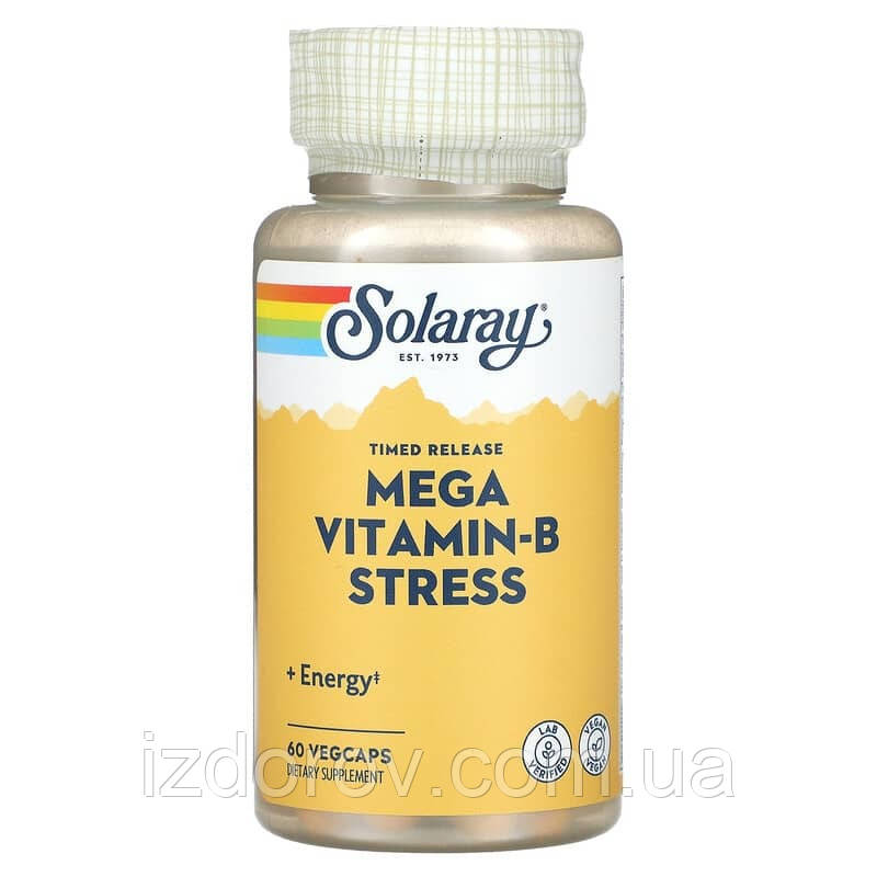 Вітаміни групи Б Solaray Mega Vitamin-B Stress комплекс для зняття стресу 60 рослинних капсул