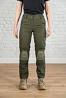 Жіночі військові штани зі вставними наколінниками ріп-стоп Олива (наколенники олива)