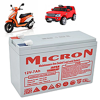 Аккумуляторная батарея 12V/7Ah, Micron MCN-12/7 / Аккумулятор для ИБП / Аккумулятор 12 вольт / АКБ