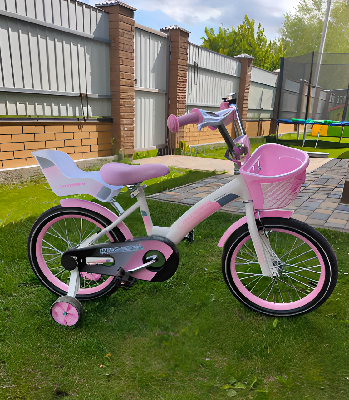 Велосипед 18 дюймовый для девочек с дополнительными колесиками, велосипед от 5 лет - фото 1 - id-p2190903987