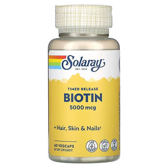 Біотин 5000 мкг Solaray Biotin для росту волосся вій і брів 60 капсул