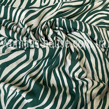 Тканина Льон натуральний (Льняна тканина) принт Зебра зелена на молочному