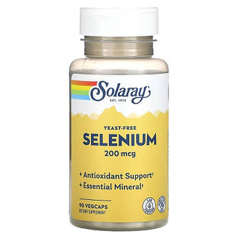 Селен 200 мкг Solaray Selenium Yeast Free для здоров'я щитовидної залози 90 рослинних капсул