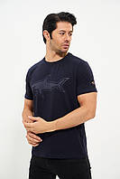 Футболка мужская Paul Shark большие размеры темно-синяя брендовая мужская футболка Пол Шарк батал