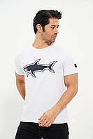 Футболка мужская Paul Shark белая большие размеры, брендовая мужская футболка Пол Шарк батал