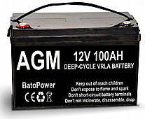 Акумуляторна батарея BatoPower AGM 12V 100 Ah VRLA, вага 25,25 кг, герметичний акумулятор без протікань