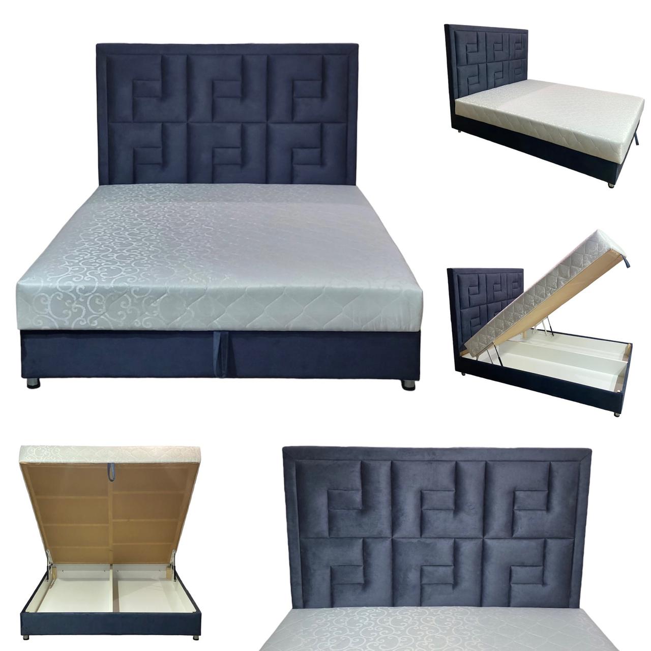 Ліжко двоспальне з матрацом і підйомним механізмом Тетріс 160х200 см М'яке двоспальне ліжко з матрацом, фото 1