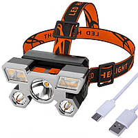 Фонарь налобный 5 диодов, от USB, Smarter / Фонарь светодиодный / Перезаряжаемый налобный фонарь