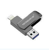 Флешка металлическая Microdrive 2в1 USB-Lightning для Apple iPhone, iPad, iPod, компьютера 128 GB Black