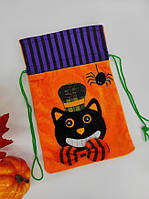 Подарунковий мішечок для цукерок для дітей на Хеллоуїн з Чорним котом 25х16см