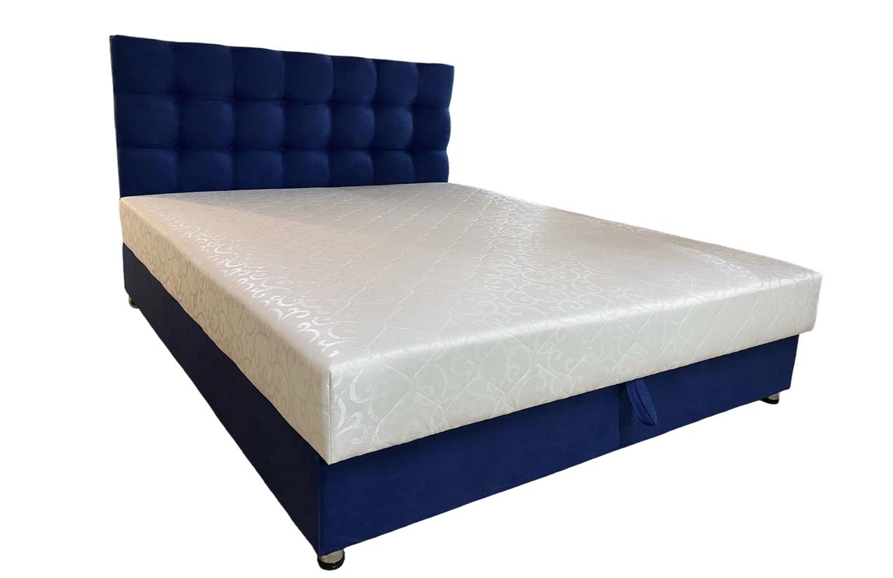 Ліжко двоспальне з матрацом і підйомним механізмом Альфа 160х200 см М'яке ліжко з білизняним коробом