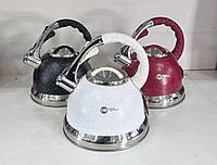 Чайник із неіржавкої сталі зі свистком і гранітним покриттям 3.5 л HR ZP-021 червоний, білий