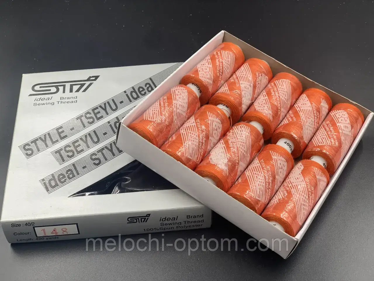 Нитки швейні "IDEAL" №40, 100% поліестер 10шт в упаковці, колір №148 яскраво-жовтогарячий