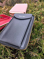 Чорний - жіночий гаманець - сумка-клатч для телефону, грошей та банківських карток, з довгим ремінцем