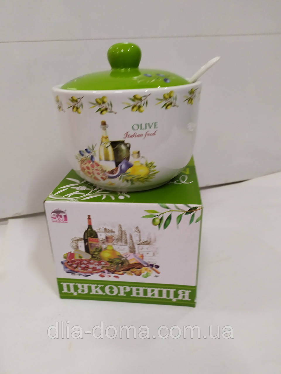 Сахарница с ложкой "Итальянские блюда"  450мл  О-11см  Н- 8 см, фото 1