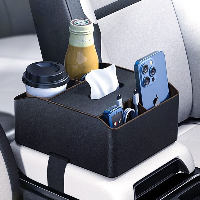 Органайзер на підлокітник для автомобіля CABULE з відділенням для серветок і тримачами для напоїв