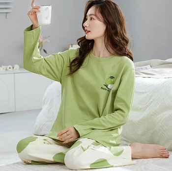 Піжама жіноча з штанами комплект з натуральної бавовни L зелена