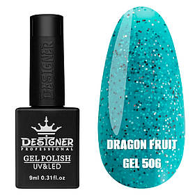 Гель-лак для манікюру Dragon fruit gel Дизайнер (з чорно-білою крихтою), 9 мл Бірюзовий №506