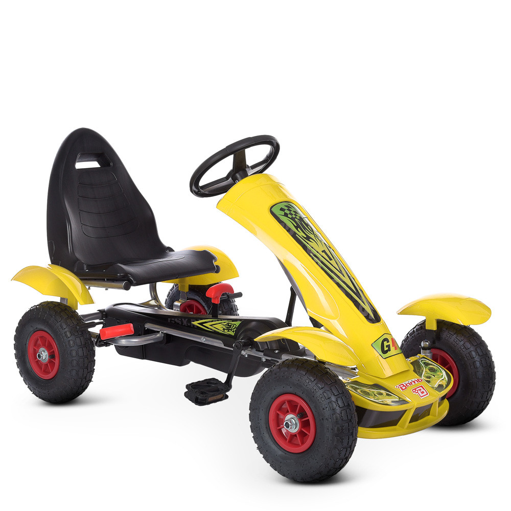 Жовтий дитячий карт Bambi M 1450-6 веломобіль педальне ручне гальмо