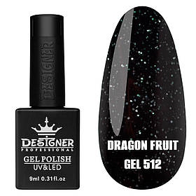 Гель-лак для манікюру Dragon fruit gel Дизайнер (з чорно-білою крихтою), 9 мл Чорний №512