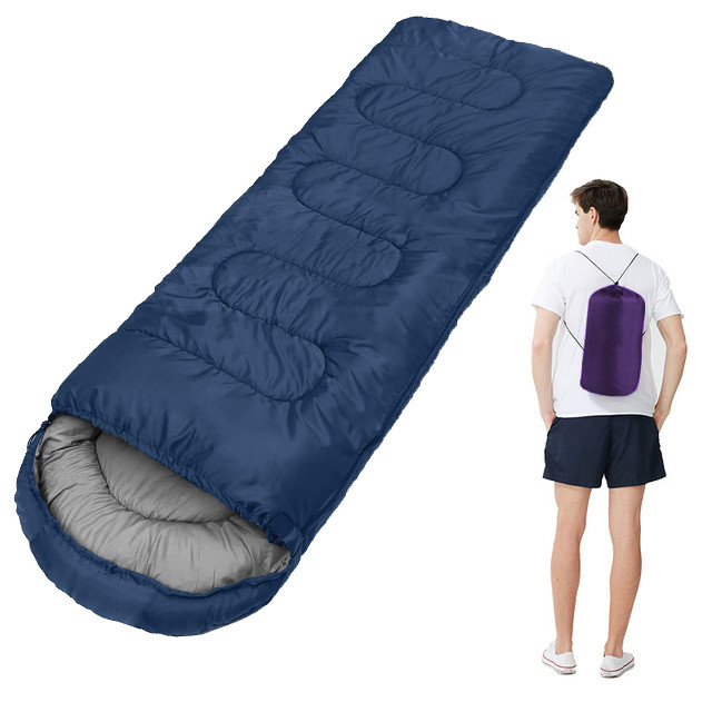 Спальний мішок (спальник) ковдра з капюшоном E-Tac SB-01 Navy Blue, фото 1
