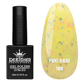 Кольорова база Yuki base Дизайнер з пластівцями Юки для манікюру та педикюру, 9мл. Жовтий 188